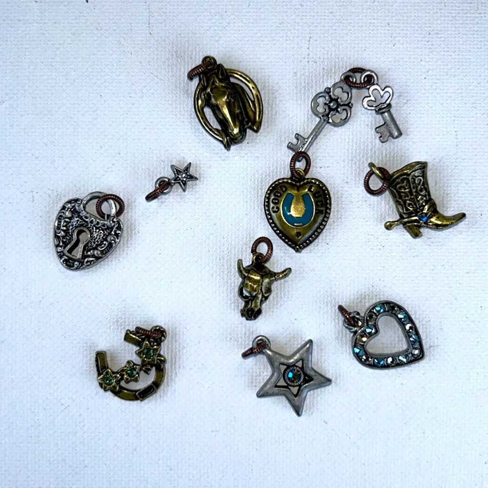 Designer Sweet Romance Equestrian Theme 10 Charm Brass Copper Nickel Bracelet - Picture 4 of 12